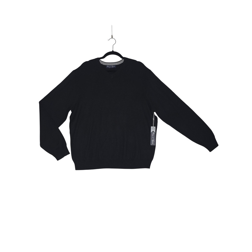 Davis & Squire NWT Extra FineMerinoWool V-Neck Sweater M's XXL BlackLong Sleeve